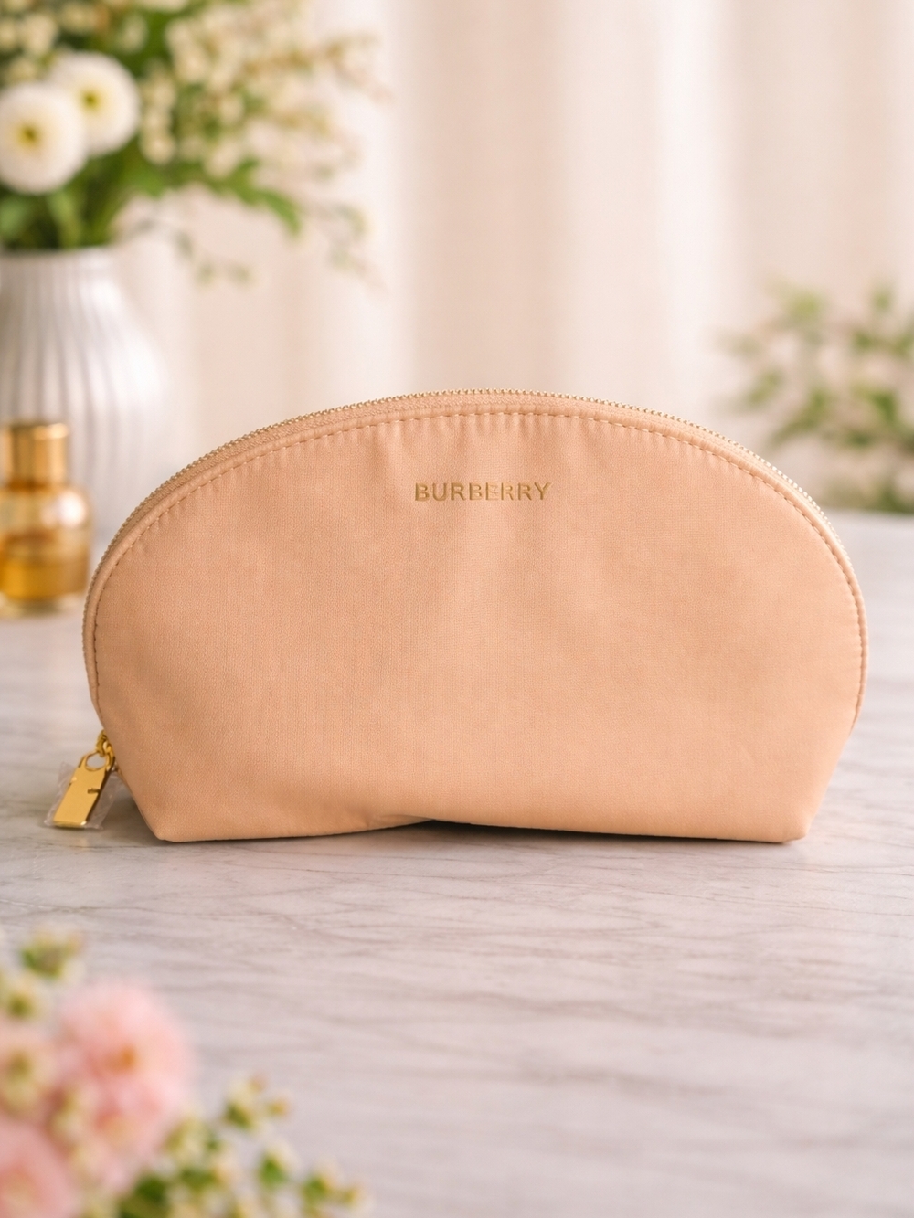 Burberry Camel Tan Brown  Cosmetic Makeup Pouch NEW GWP